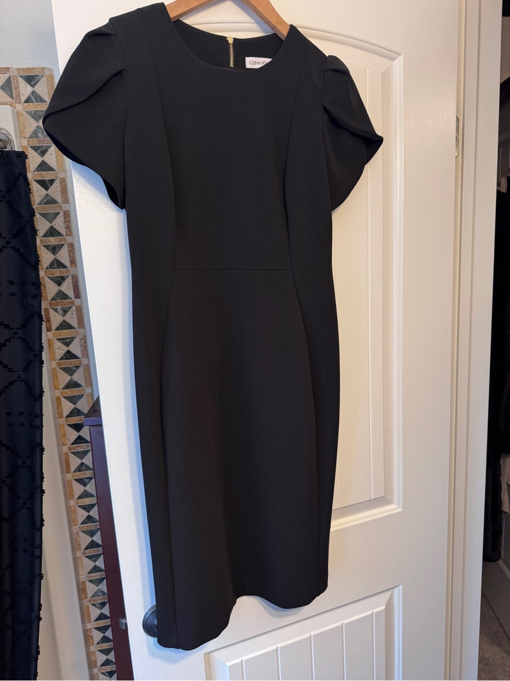 Calvin Klein Black Puff Sleeve Sheath Dress